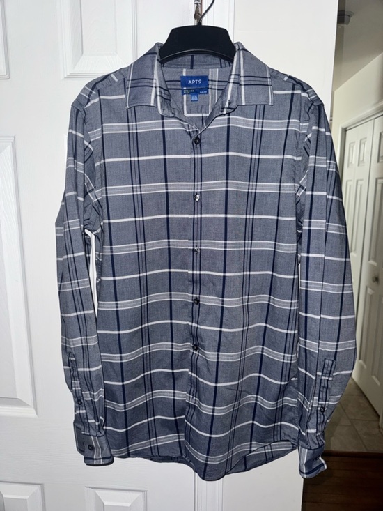 Apt. 9 Other - Apt. 9 Premier Flex Slim Fit Dress Shirt Mens 15.5 34/35 Gray Navy Plaid Stretch